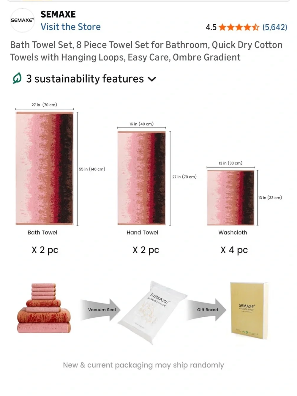 Colorful Red-Pink Gradient Bath Towel Set - 8pc